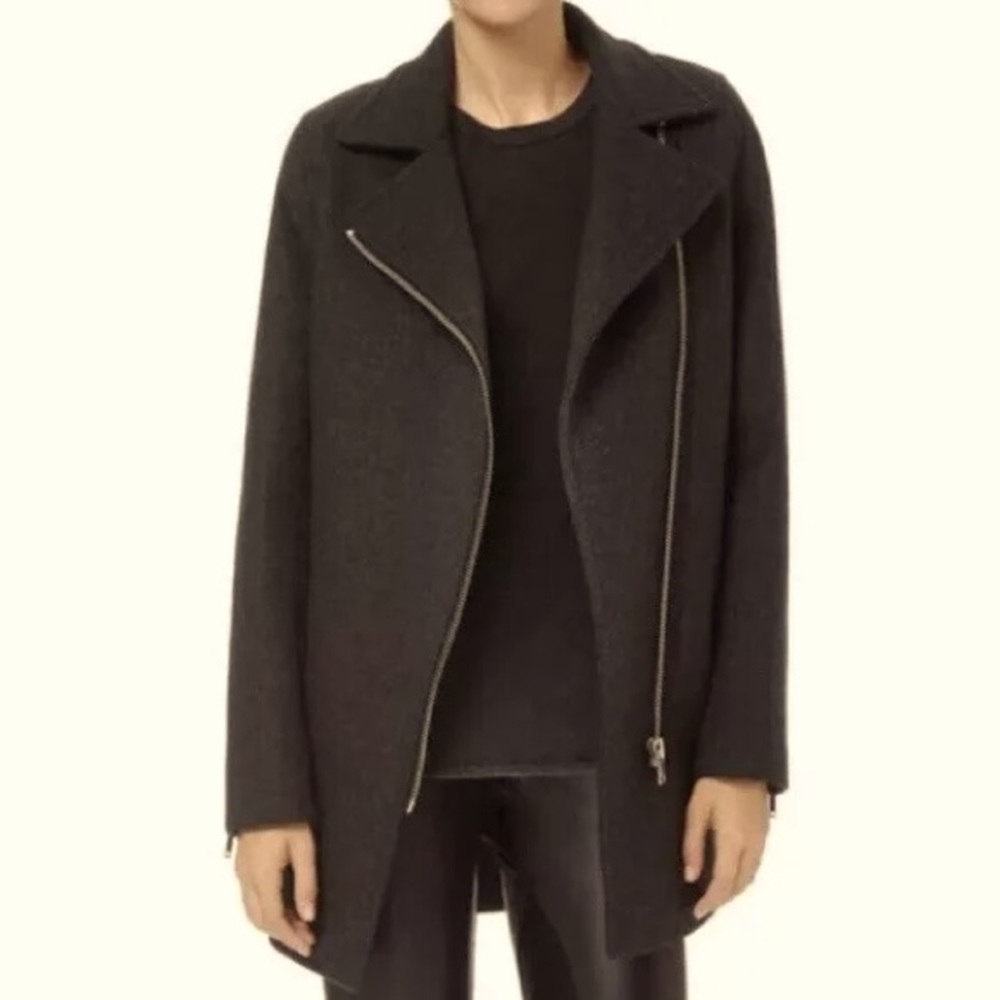 Aritzia Wilfred Charcoal Gray Wool Cashmere Moto Fei Coat
